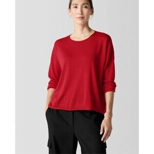 Eileen Fisher Merino Wool Sweater Box Top Womens Size Large Red Fall Winter Soft